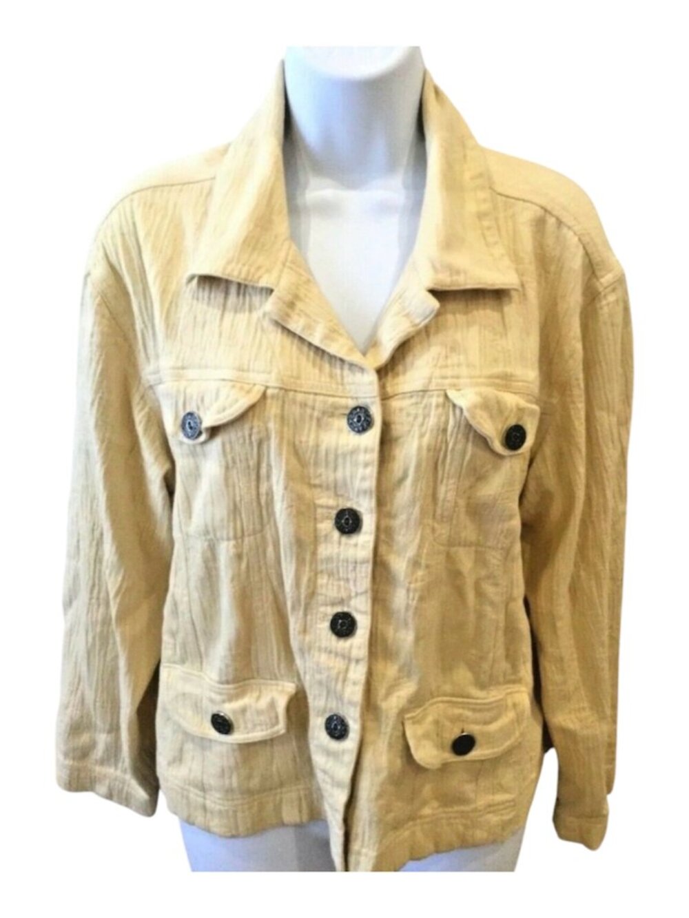 Chico's Jacket Top Yellow Textured Fabric Size 2
